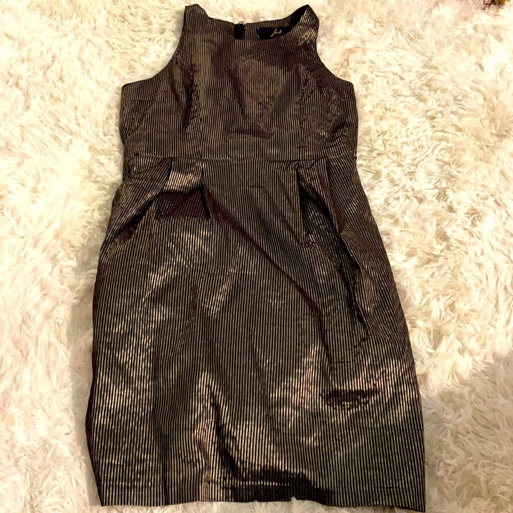 Gold and black ballon style mini party dress. Lizard Thicket.